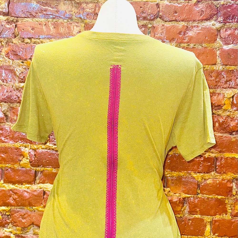 Vibrant Yellow Short Sleeve T-Shirt with Pink Stripe